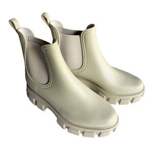 Jeffrey Campbell Women's Sz 9 Play Pleu Rain Boots Cream Chunky Lug Chelsea